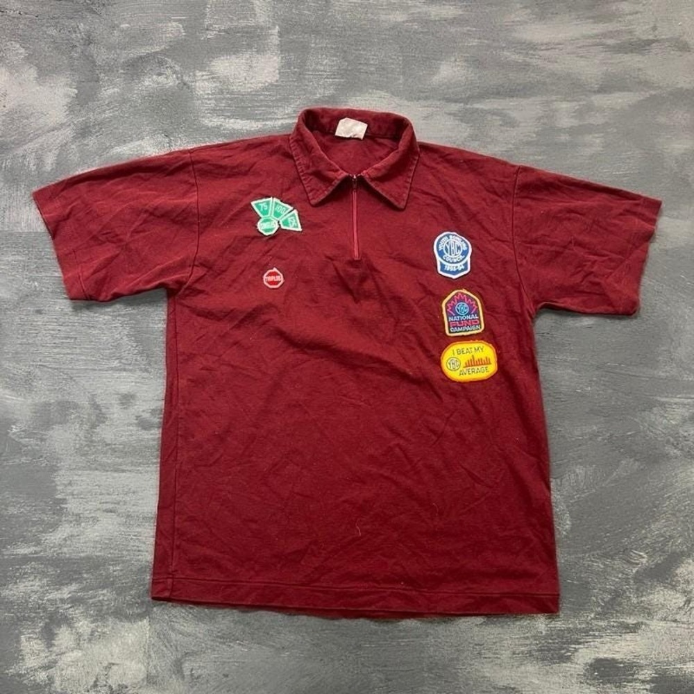 Vintage Bowling Shirt Mens Small Brown 1980s Polo Patchwork Newmarket Ontario‎